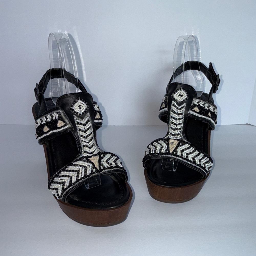 Marie A Women 7 Tribal Wedge Strap Sandals Boho Festival Beachy Summer Work Y2K - Picture 3 of 12